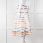 Zimmermann White Linen Midi Skirt with Multi-Coloured Scallop Trim
