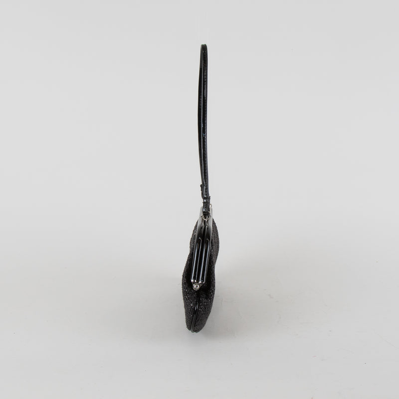 Lulu Guinness Black Raffia Small Coin Purse Bag