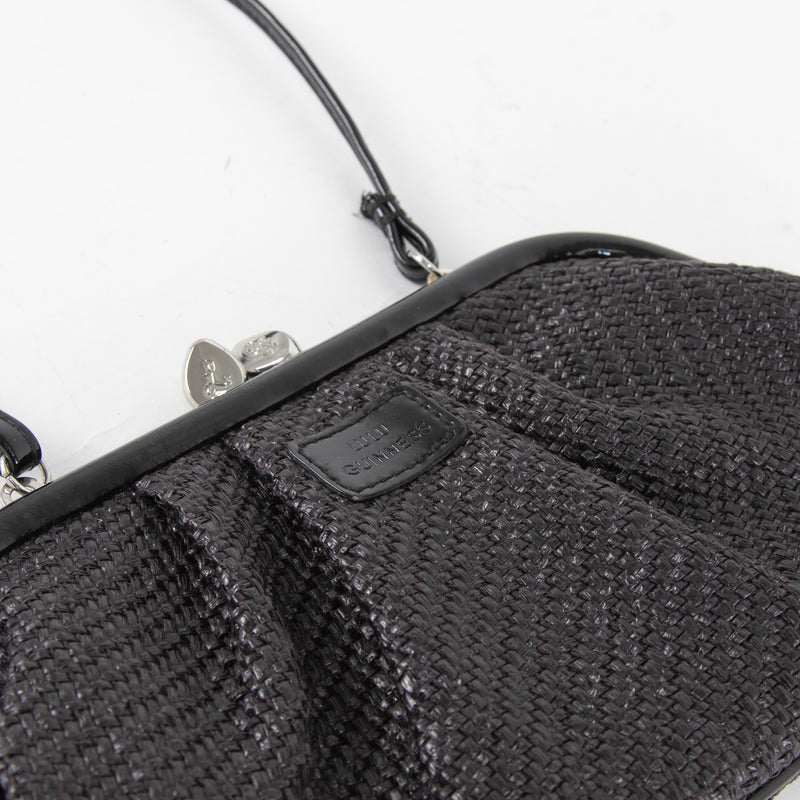 Lulu Guinness Black Raffia Small Coin Purse Bag