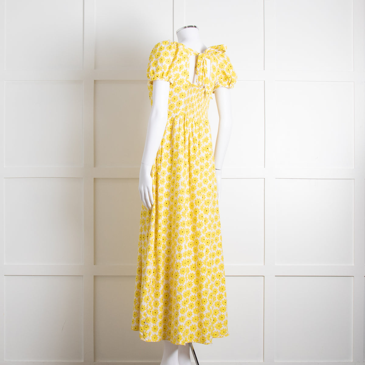Diane Von Furstenberg Cream Yellow Floral Puffed Sleeve Maxi Dress