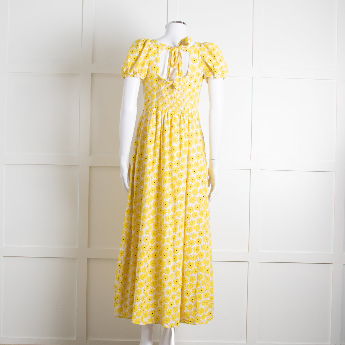 Diane Von Furstenberg Cream Yellow Floral Puffed Sleeve Maxi Dress