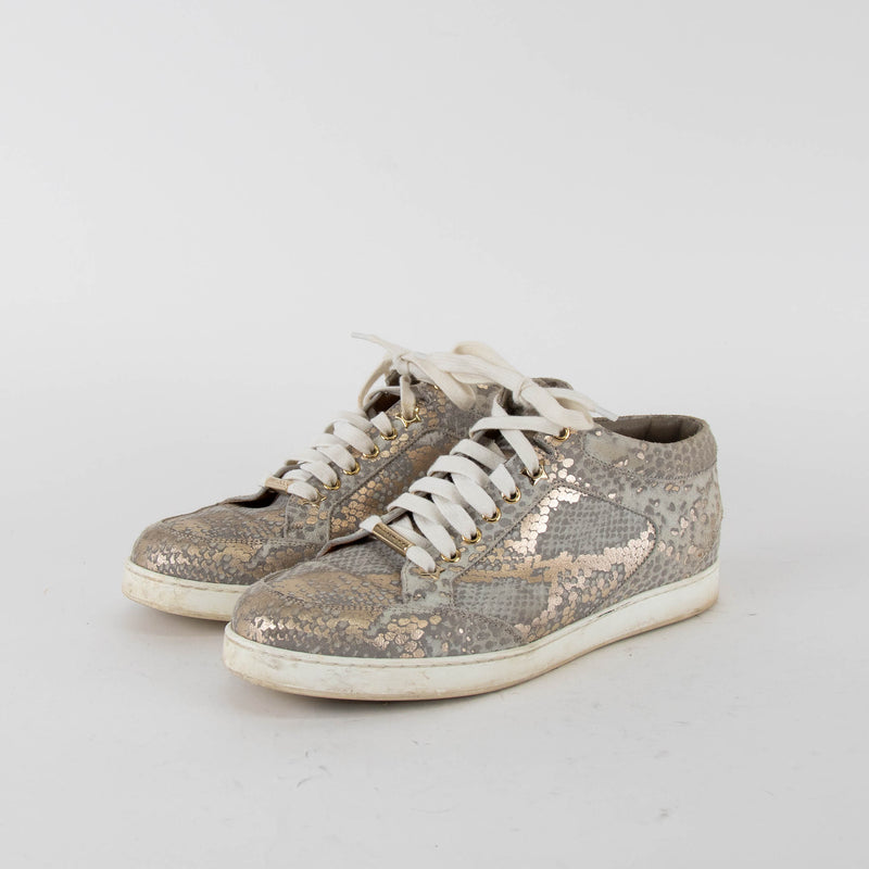 Jimmy Choo Light Khaki Snake Print Trainers