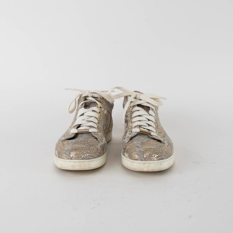 Jimmy Choo Light Khaki Snake Print Trainers