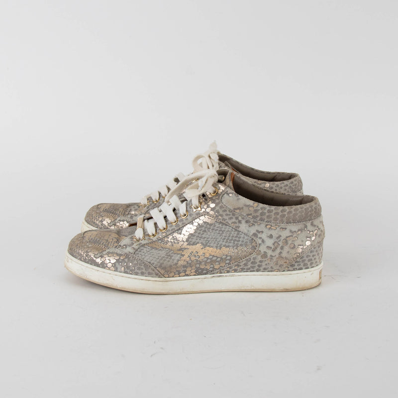 Jimmy Choo Light Khaki Snake Print Trainers