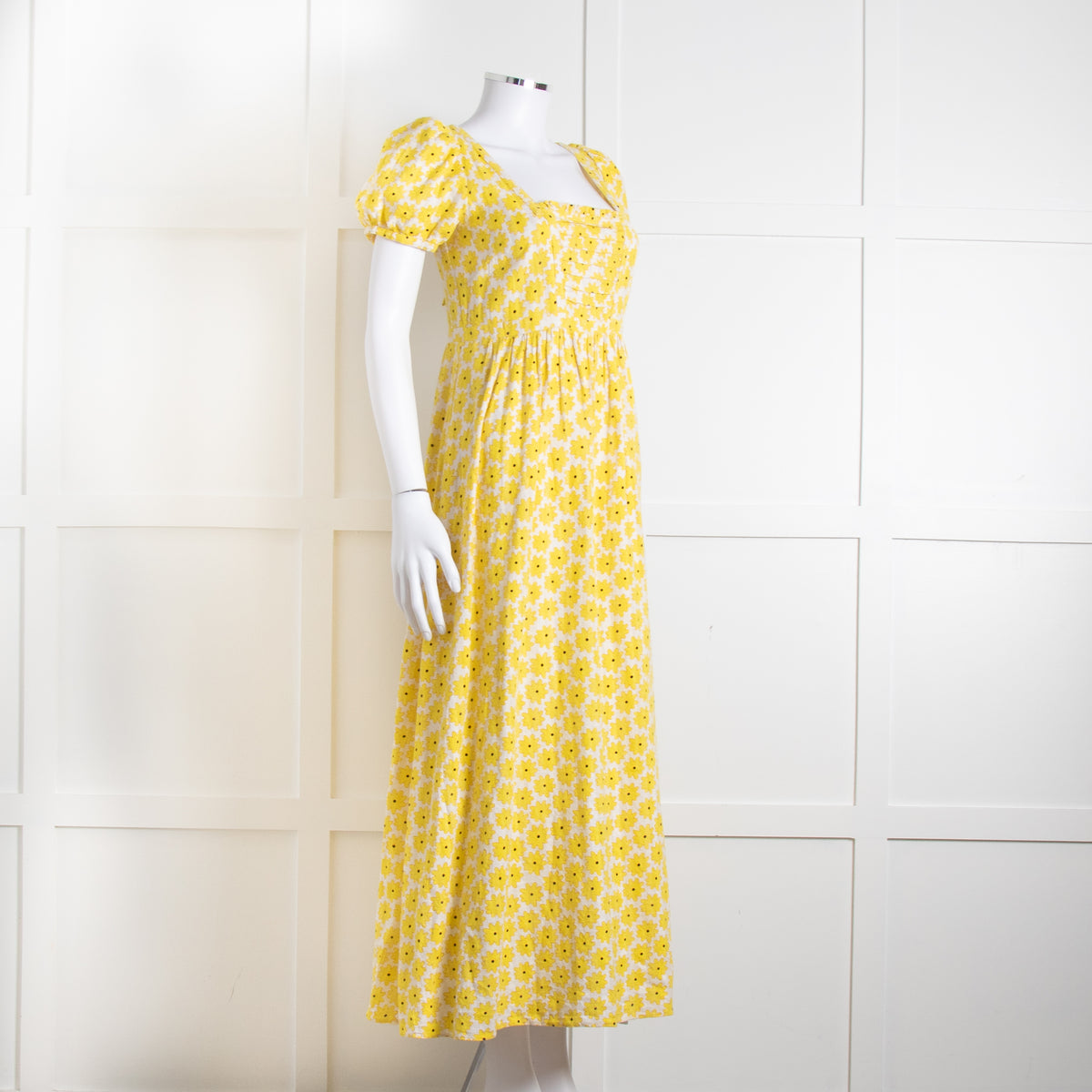Diane Von Furstenberg Cream Yellow Floral Puffed Sleeve Maxi Dress
