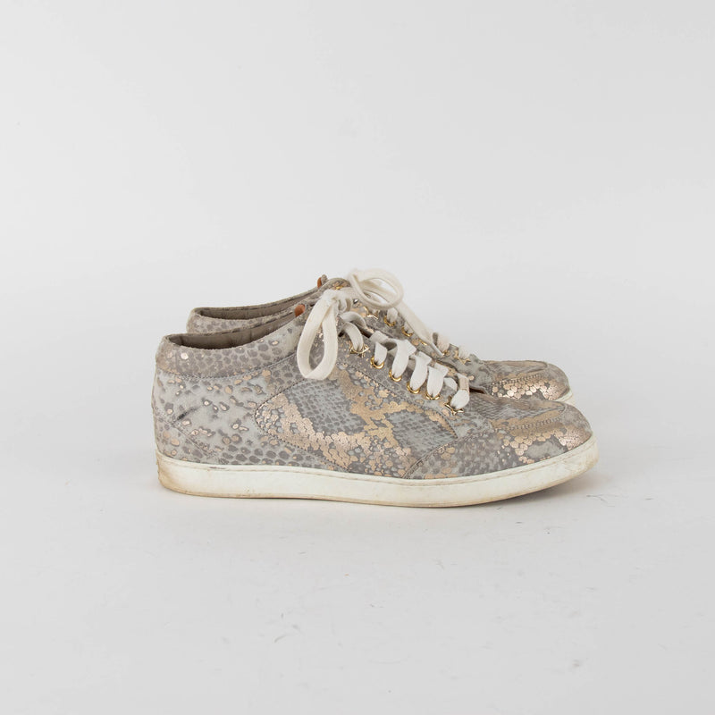 Jimmy Choo Light Khaki Snake Print Trainers