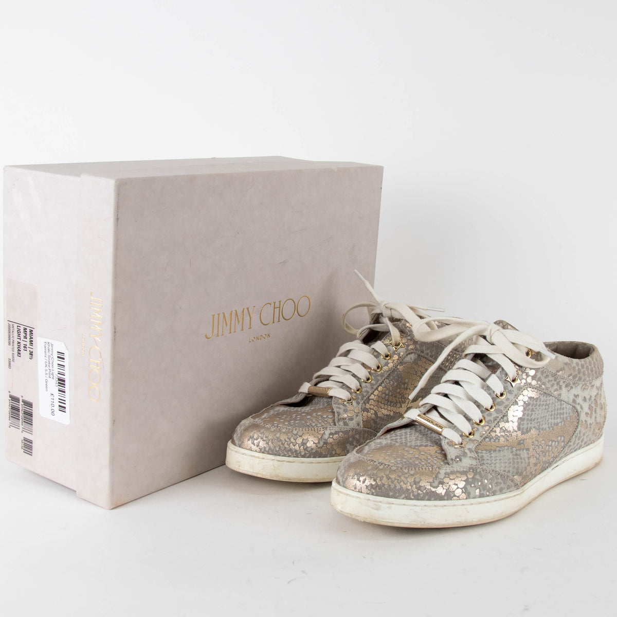 Jimmy Choo Light Khaki Snake Print Trainers
