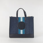 Coach Navy Blue Stripe Straw Exterior Dempsey Tote 40 Bag