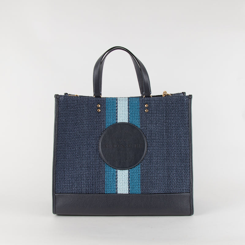 Coach Navy Blue Stripe Straw Exterior Dempsey Tote 40 Bag