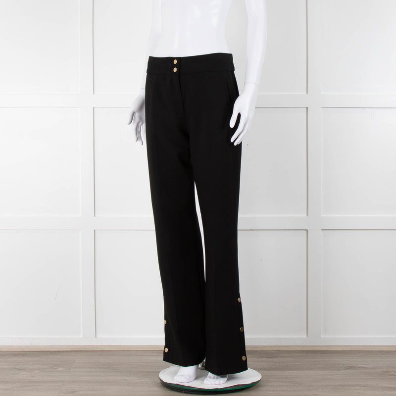 Me + Em Black Side Ribbon Gold Button Wide Leg Trousers