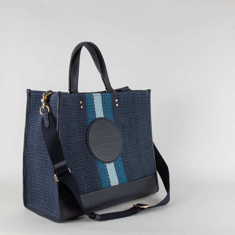 Coach Navy Blue Stripe Straw Exterior Dempsey Tote 40 Bag