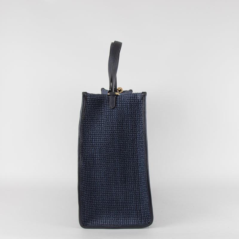 Coach Navy Blue Stripe Straw Exterior Dempsey Tote 40 Bag