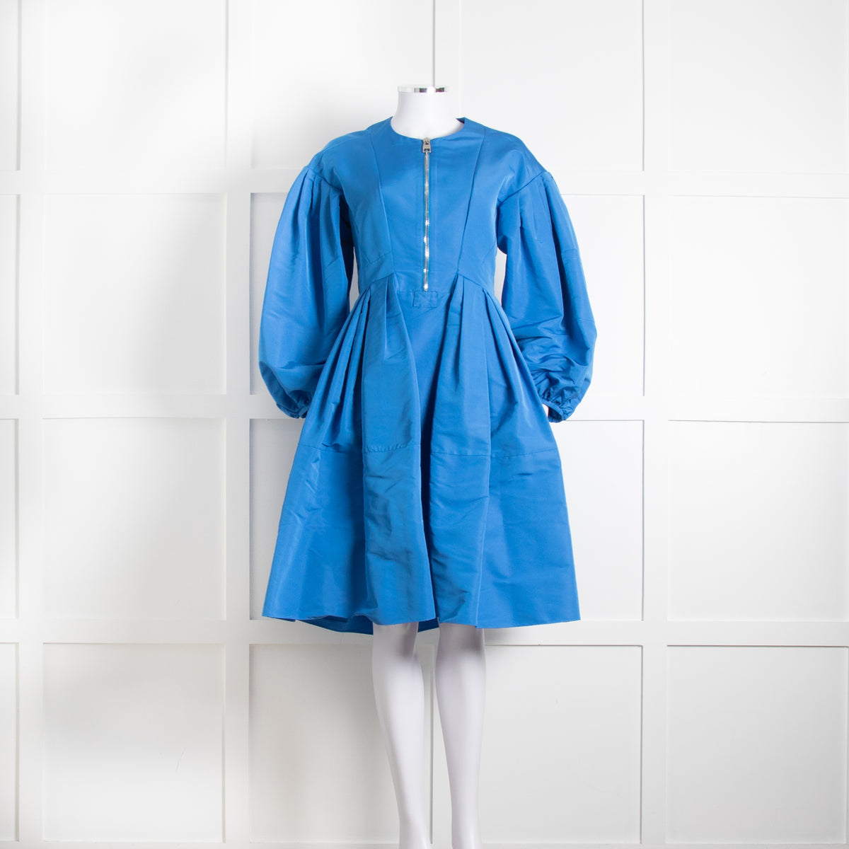 Alexander McQueen Blue Puffed Sleeve Zipped Faille Dress