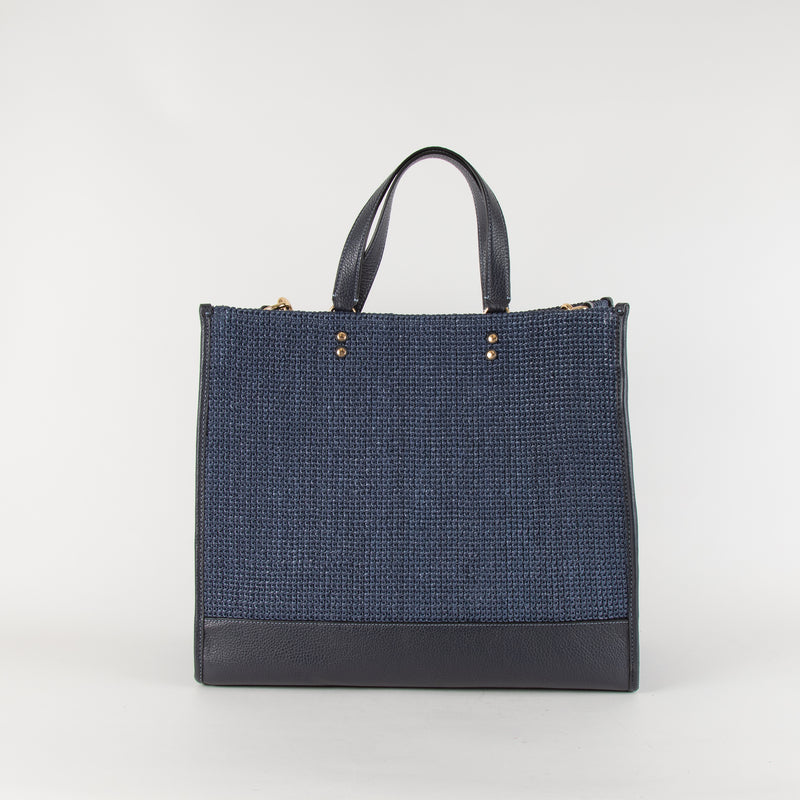 Coach Navy Blue Stripe Straw Exterior Dempsey Tote 40 Bag
