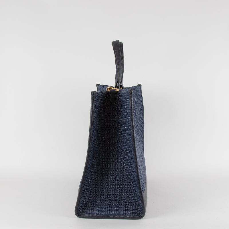 Coach Navy Blue Stripe Straw Exterior Dempsey Tote 40 Bag