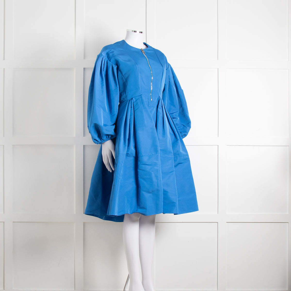 Alexander McQueen Blue Puffed Sleeve Zipped Faille Dress