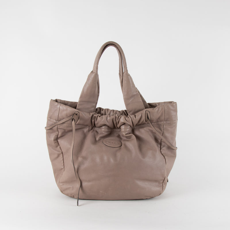 Tod's Taupe Leather Soft Drawstring Bag