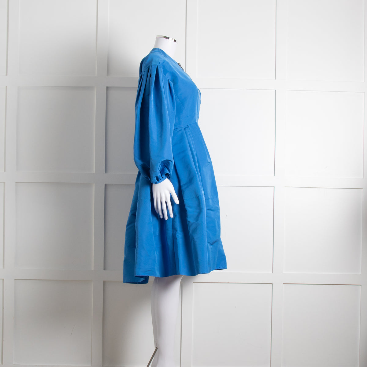 Alexander McQueen Blue Puffed Sleeve Zipped Faille Dress