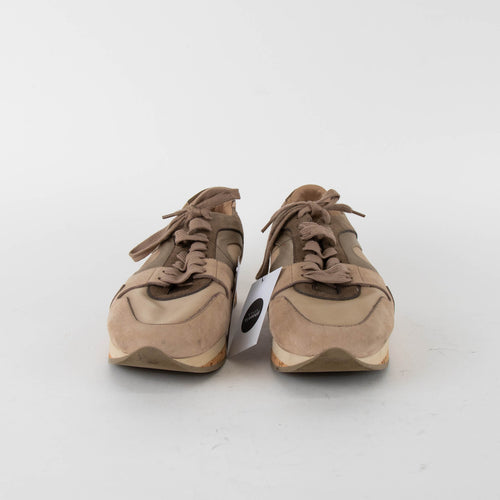 Burberry Beige Suede Satin Lace Up Cork Trainers