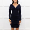 Maje Navy Blue Fitted Knit Twist Front Sleeved Dress