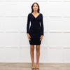 Maje Navy Blue Fitted Knit Twist Front Sleeved Dress