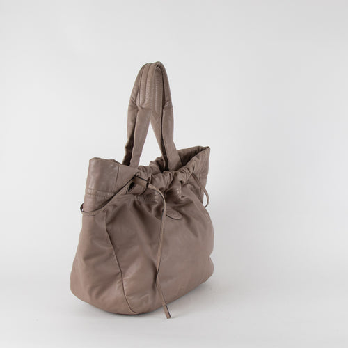 Tod's Taupe Leather Soft Drawstring Bag