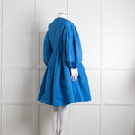 Alexander McQueen Blue Puffed Sleeve Zipped Faille Dress