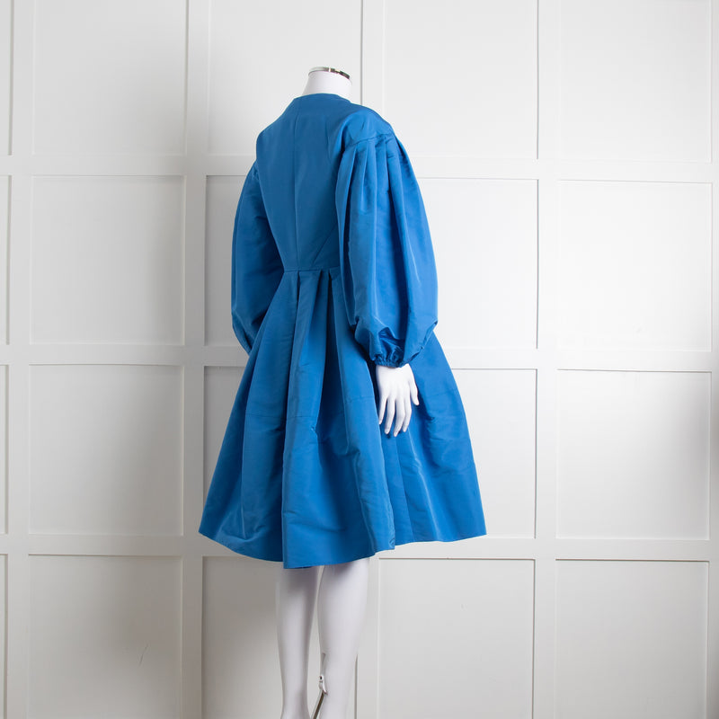 Alexander McQueen Blue Puffed Sleeve Zipped Faille Dress