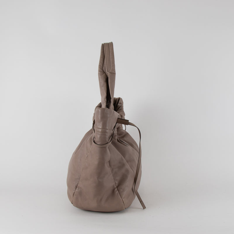 Tod's Taupe Leather Soft Drawstring Bag