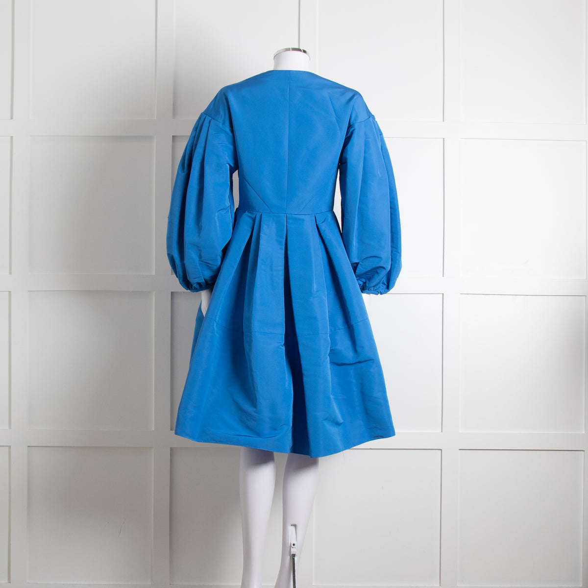 Alexander McQueen Blue Puffed Sleeve Zipped Faille Dress