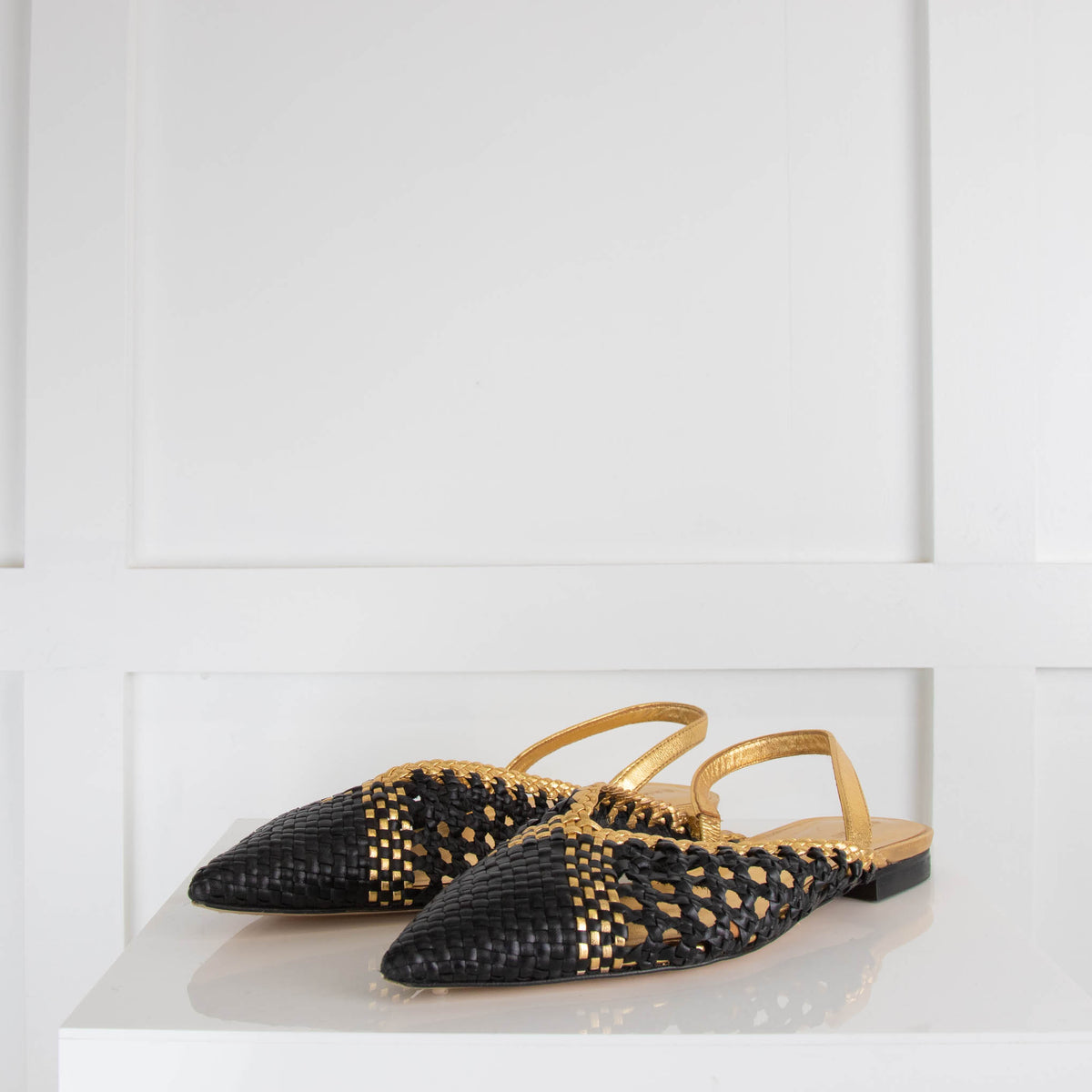 Sandro Gold and Black Woven Flat Slingback