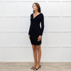 Maje Navy Blue Fitted Knit Twist Front Sleeved Dress