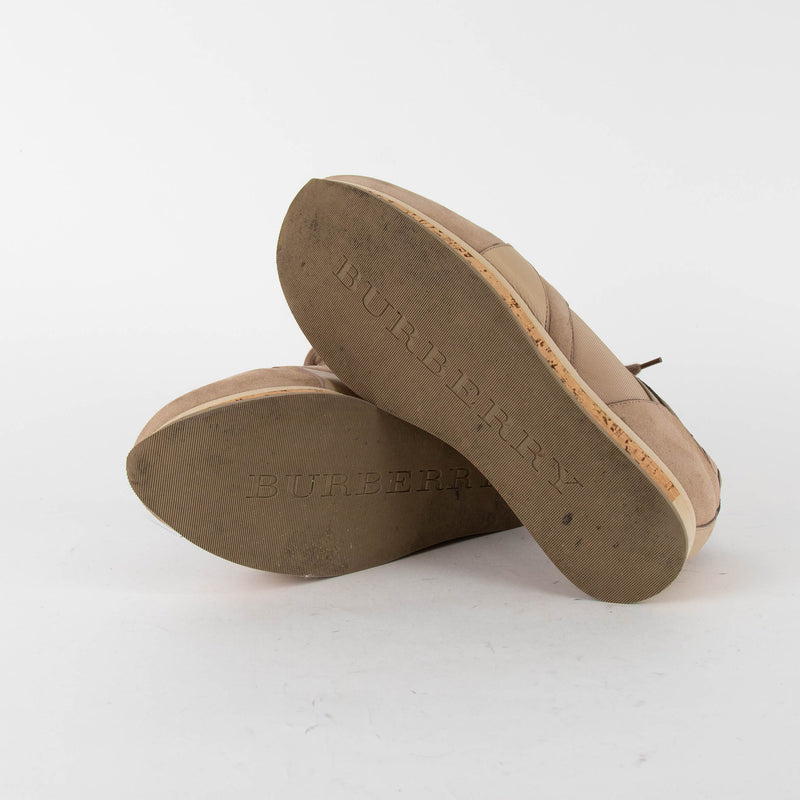 Burberry Beige Suede Satin Lace Up Cork Trainers