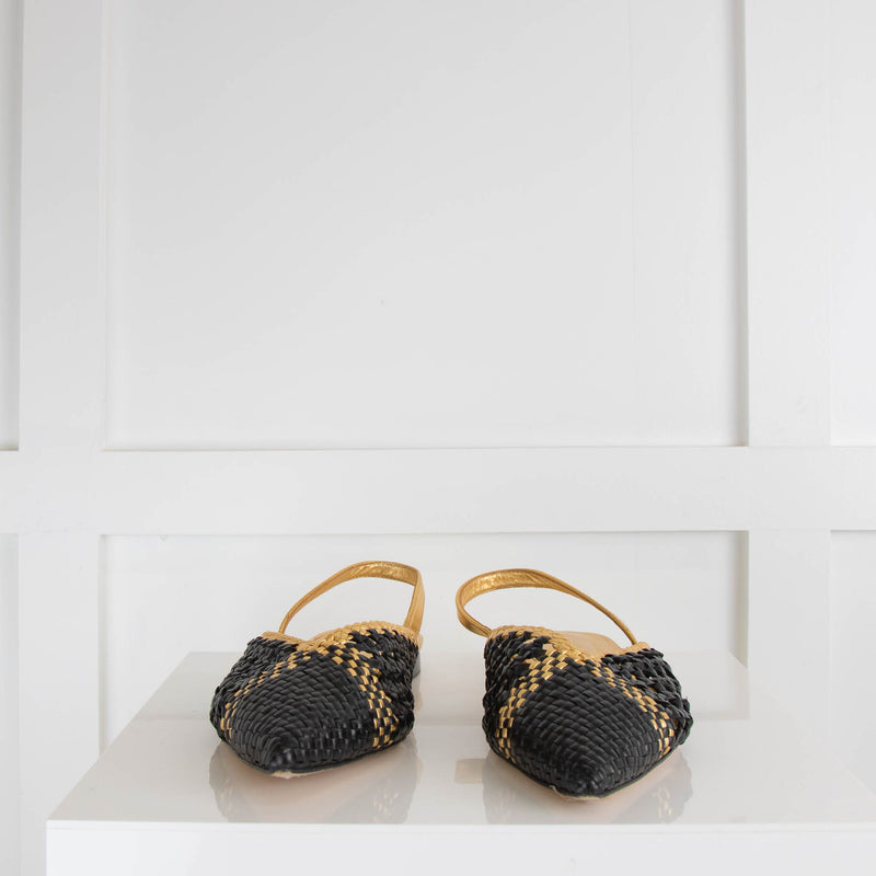 Sandro Gold and Black Woven Flat Slingback
