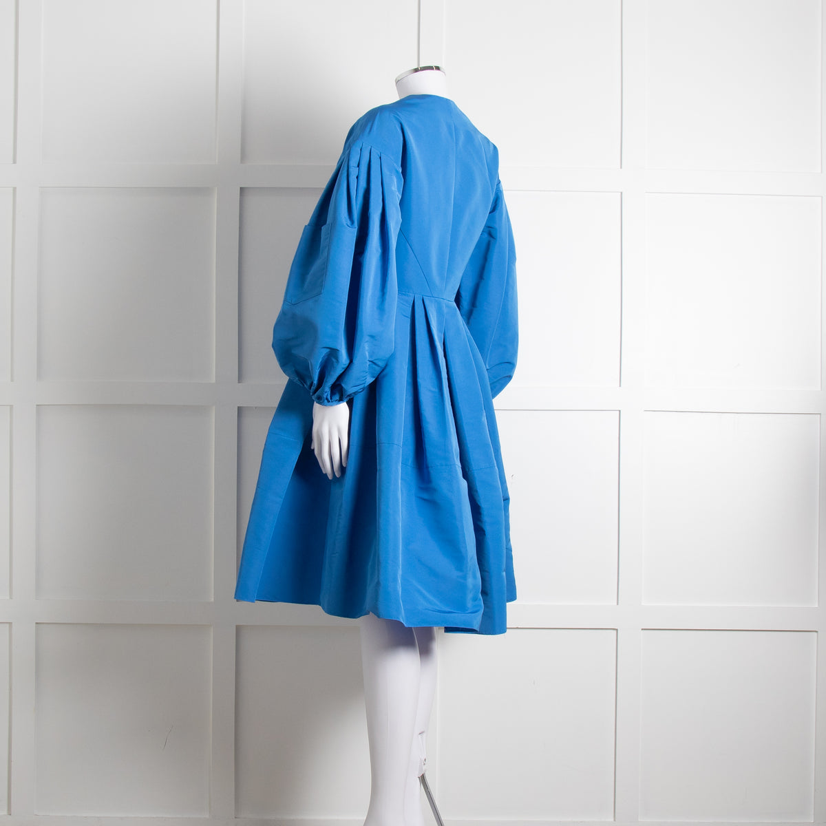Alexander McQueen Blue Puffed Sleeve Zipped Faille Dress