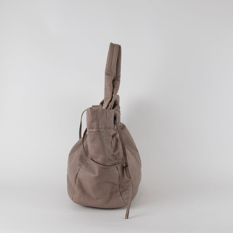 Tod's Taupe Leather Soft Drawstring Bag