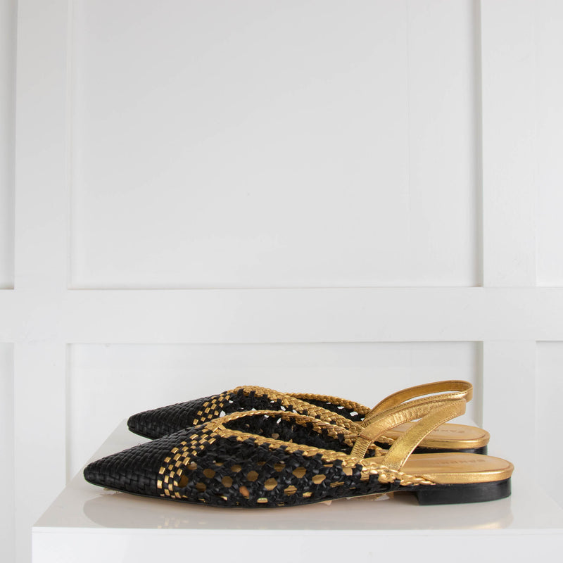 Sandro Gold and Black Woven Flat Slingback
