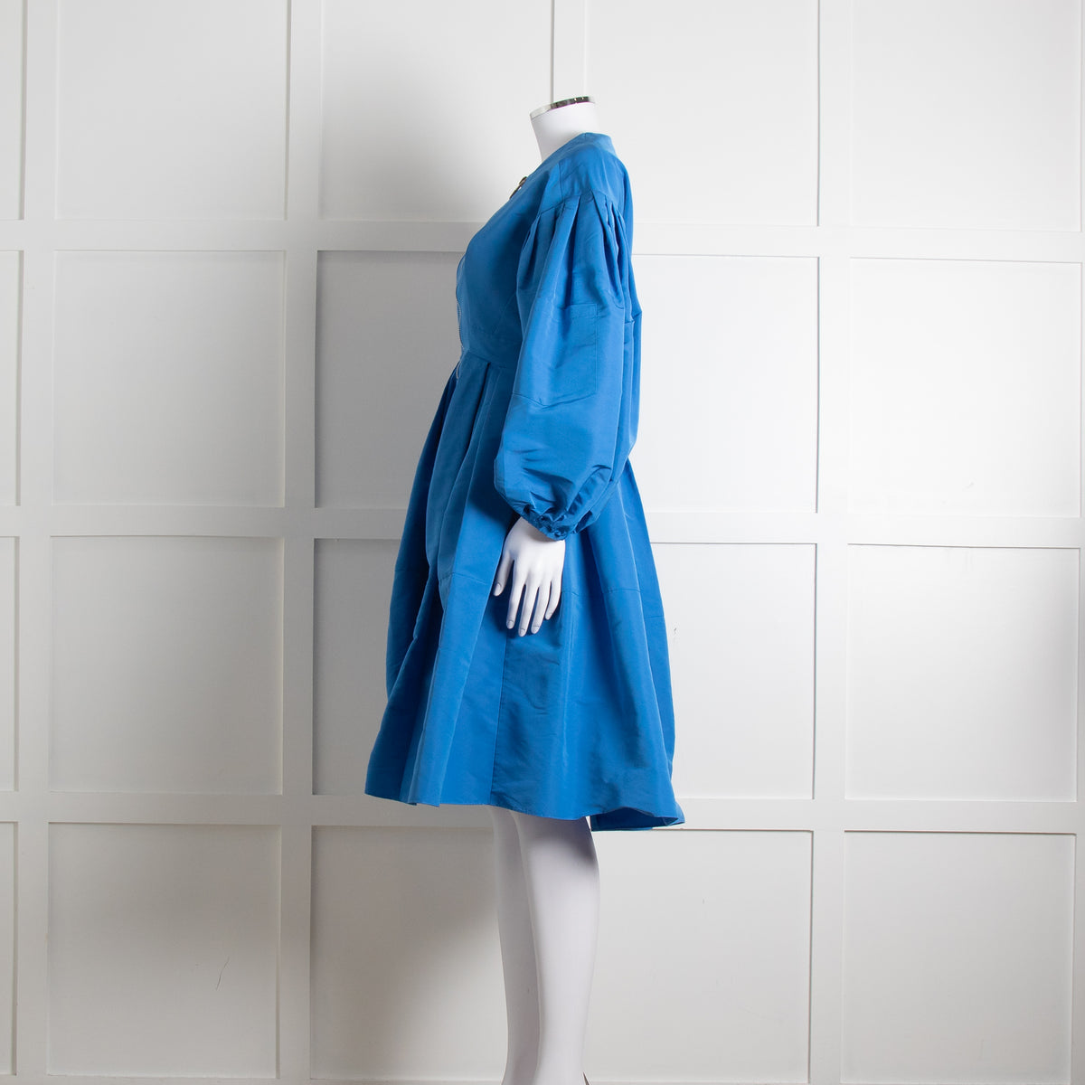 Alexander McQueen Blue Puffed Sleeve Zipped Faille Dress