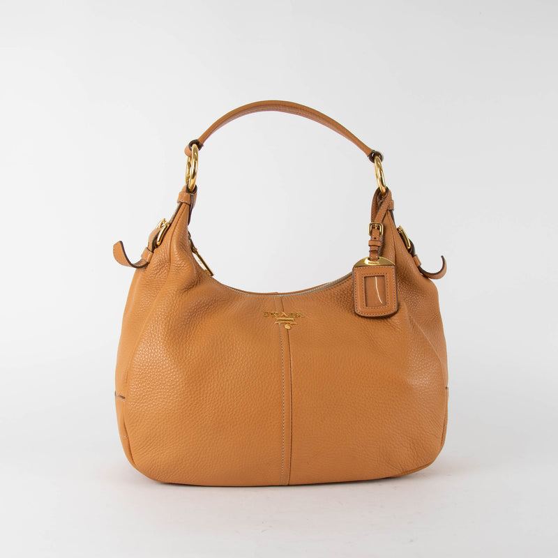 Prada Tan Vitello Daino Hobo Shoulder Bag