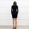 Maje Navy Blue Fitted Knit Twist Front Sleeved Dress