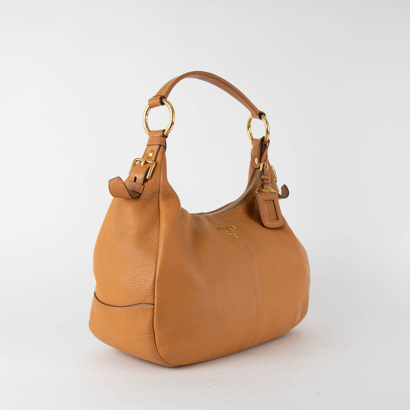 Prada Tan Vitello Daino Hobo Shoulder Bag