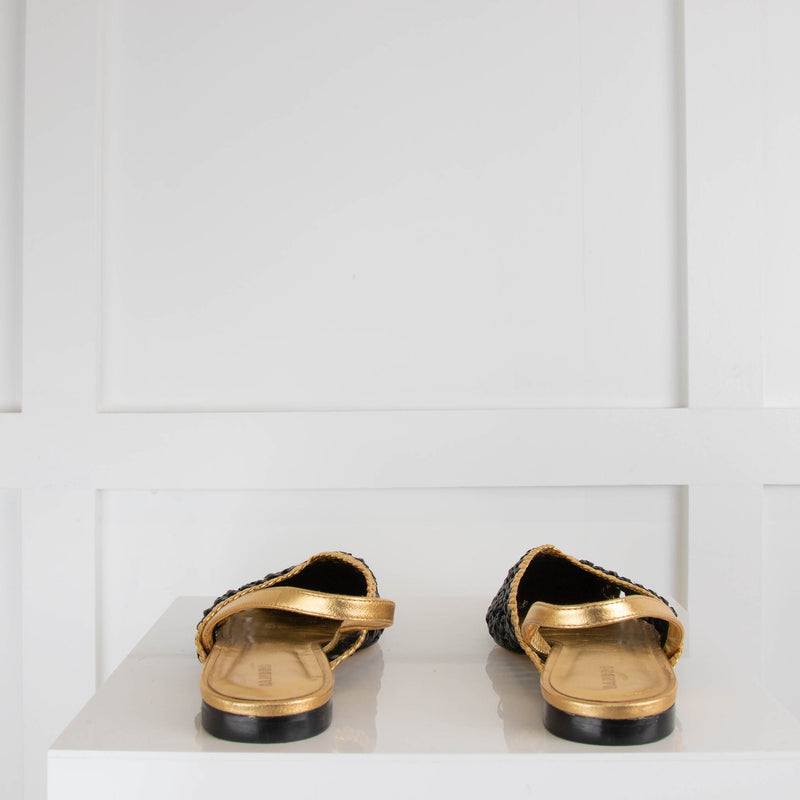 Sandro Gold and Black Woven Flat Slingback