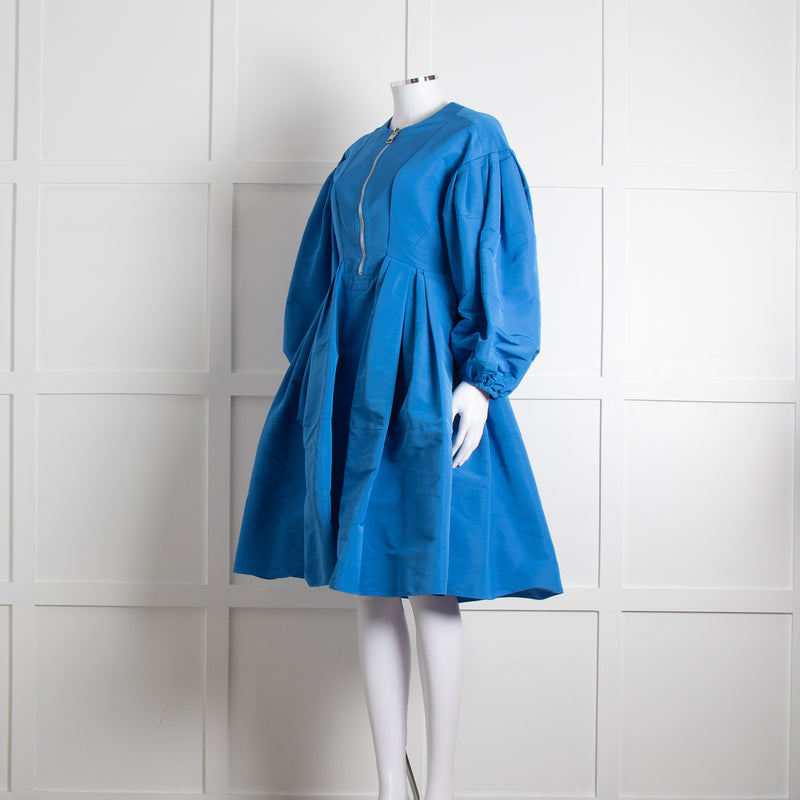 Alexander McQueen Blue Puffed Sleeve Zipped Faille Dress