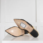 Sandro Gold and Black Woven Flat Slingback