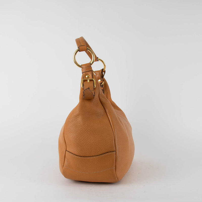Prada Tan Vitello Daino Hobo Shoulder Bag