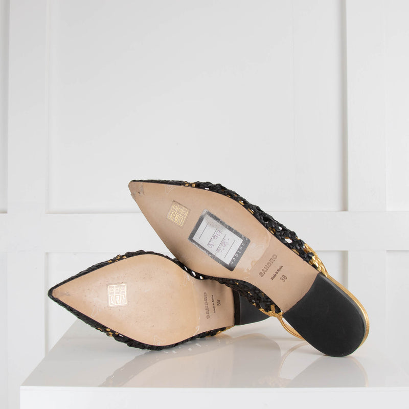 Sandro Gold and Black Woven Flat Slingback