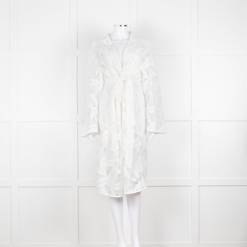 Self-Portrait White Lace Embroidery Mesh Belted Coat