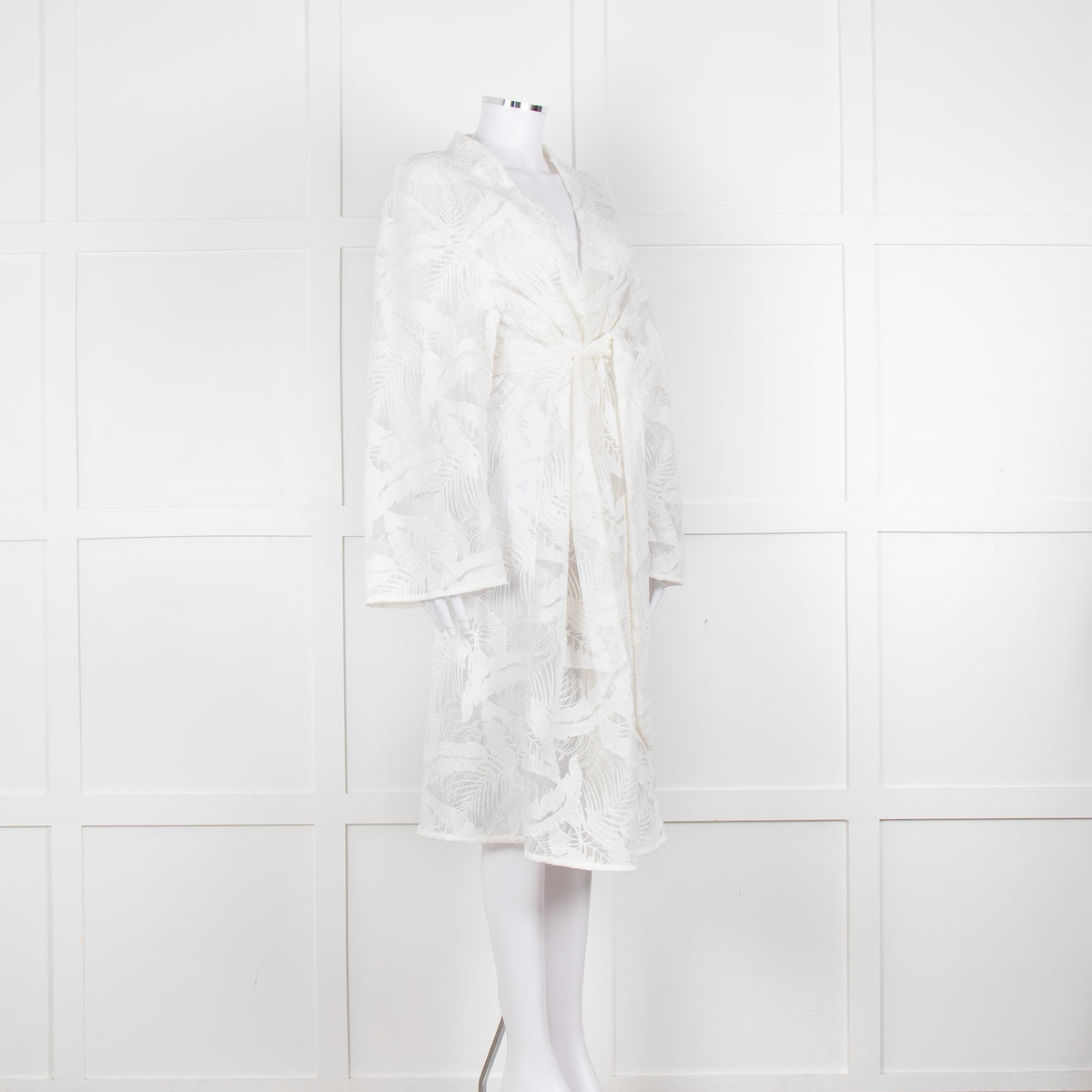 Self-Portrait White Lace Embroidery Mesh Belted Coat