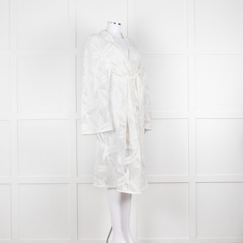 Self-Portrait White Lace Embroidery Mesh Belted Coat