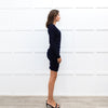 Maje Navy Blue Fitted Knit Twist Front Sleeved Dress